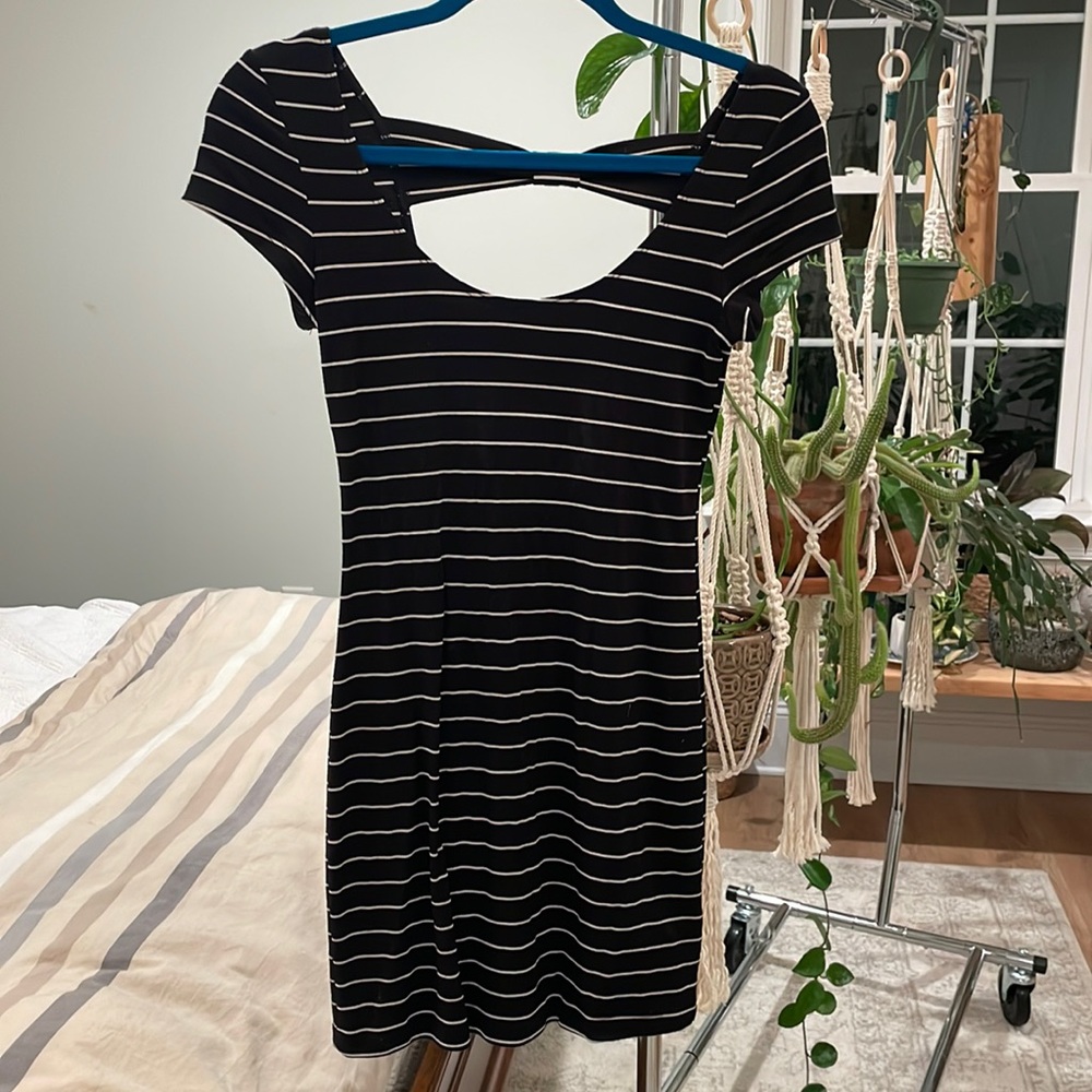 Bow-back Striped Stretchy Mini Dress